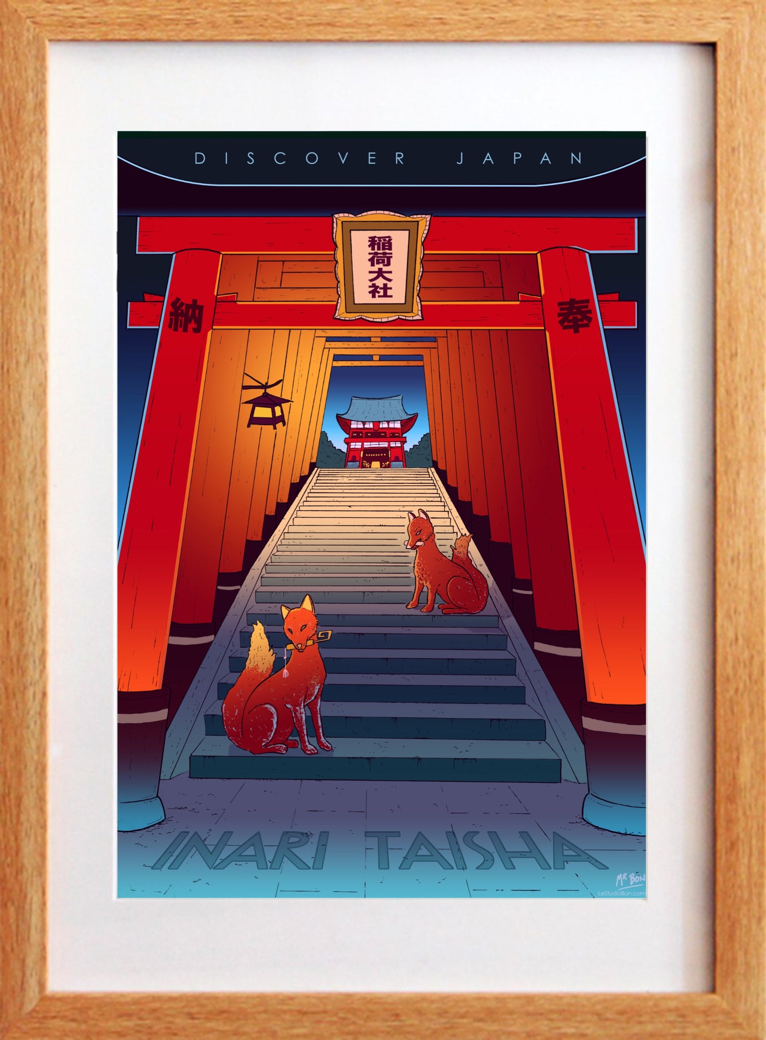 le studio bon, affiche inari taisha, affiche japonaise, affiche Japon, affiche kyoto, poster japonais,  affiche en japonais, poster kyoto, affiche voyage, poster inari taisha, cadeau japonais, Fushimi Inari