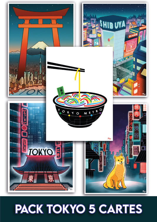 Set of 5 Postcards, Tokyo pack